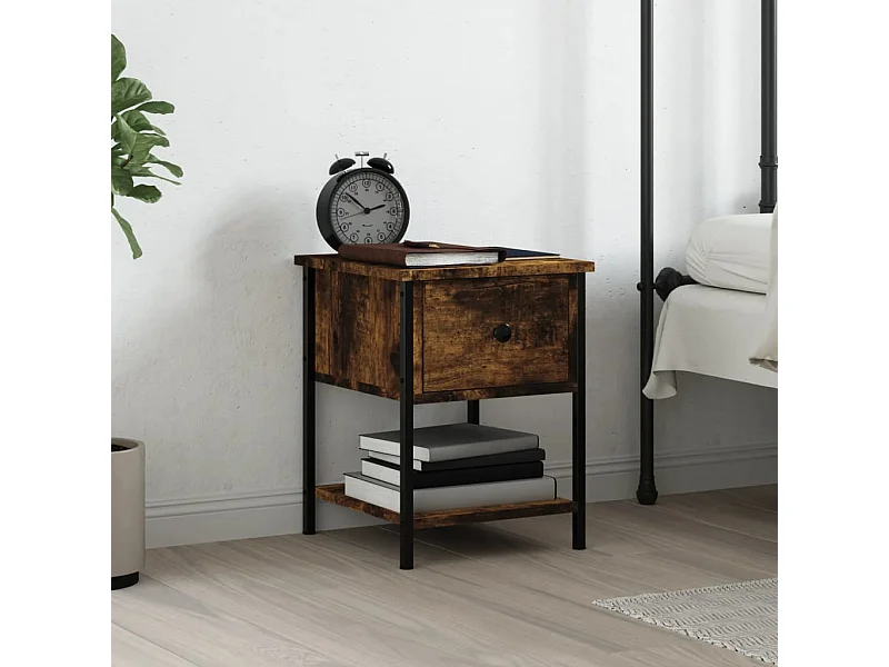 Table de chevet chêne fumé 34x35,5x45 cm bois d'ingénierie QPD78360