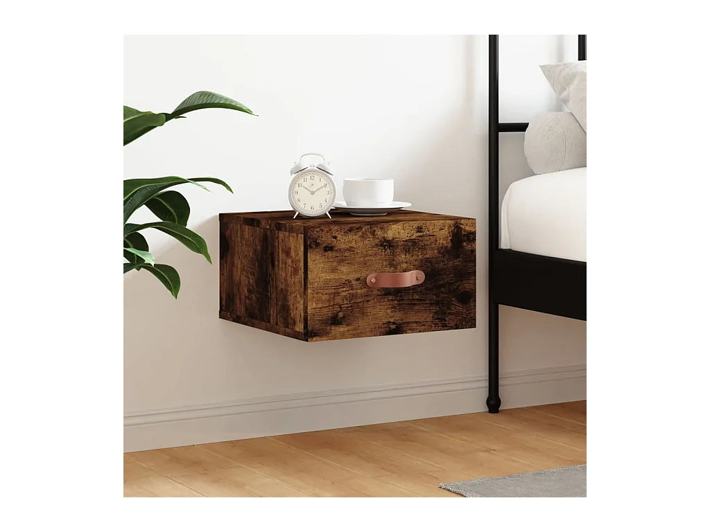 Mesa de cabeceira de parede 35x35x20 cm cor carvalho fumado PT64326
