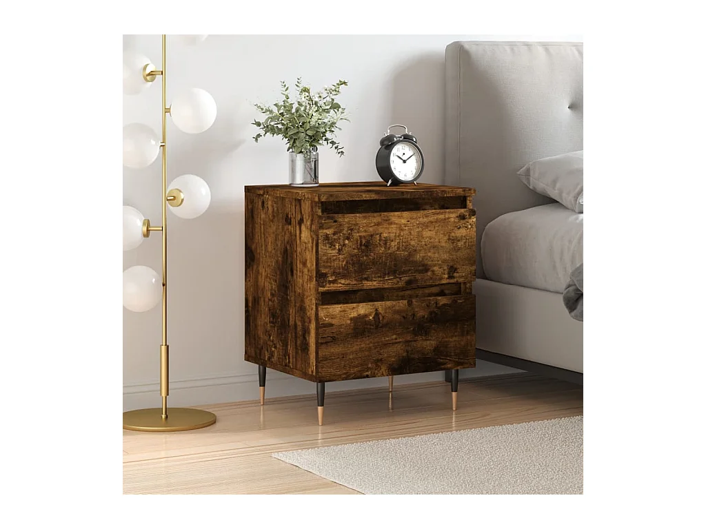 Table de chevet chêne fumé 40x35x50 cm bois d'ingénierie QPD38095