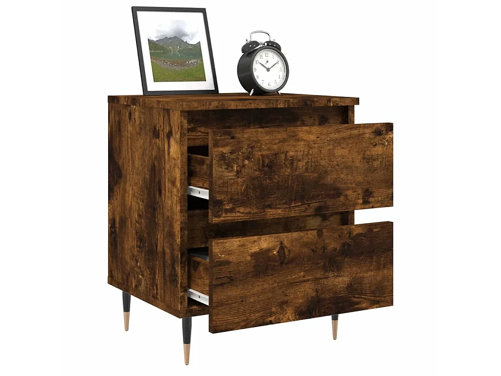 Table de chevet chêne fumé 40x35x50 cm bois d'ingénierie QPD38095