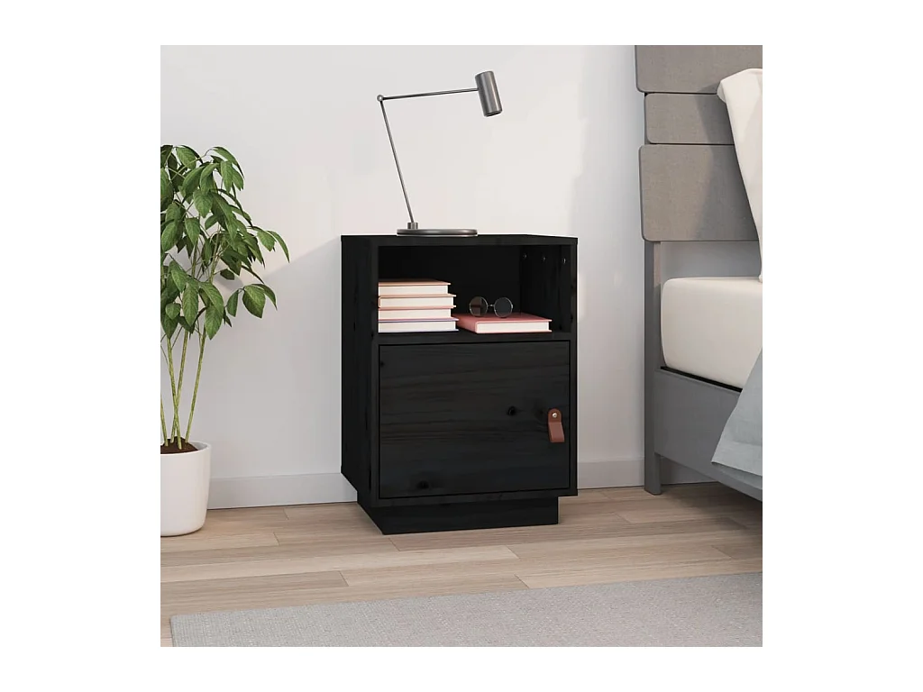 Table de chevet Noir 40x34x55 cm Bois de pin massif KEFWE90589