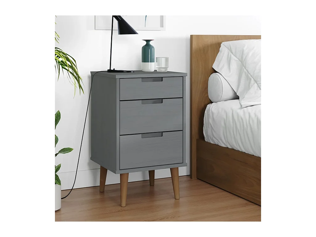Table de chevet MOLDE Gris 40x35x65 cm Bois de pin massif KEFWE40149