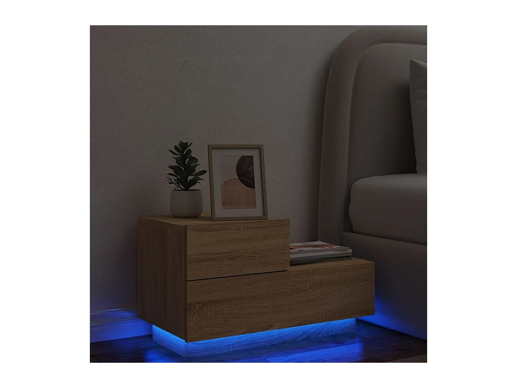 Table de chevet avec lumières LED chêne sonoma 70x36x40,5 cm KEFWE17716