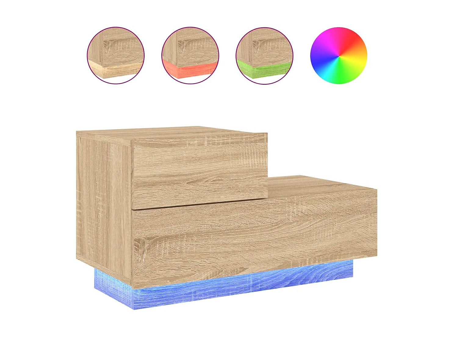 Table de chevet avec lumières LED chêne sonoma 70x36x40,5 cm KEFWE17716