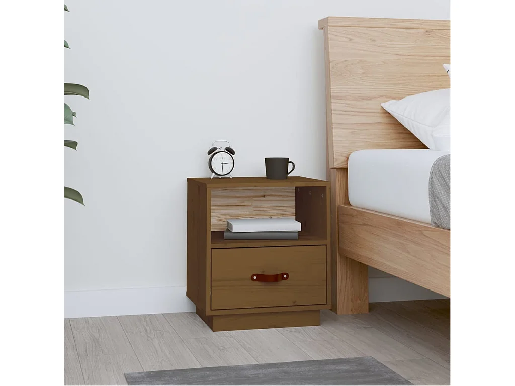 Mesa de cabeceira 40x34x45 cm pinho maciço castanho mel PT12892