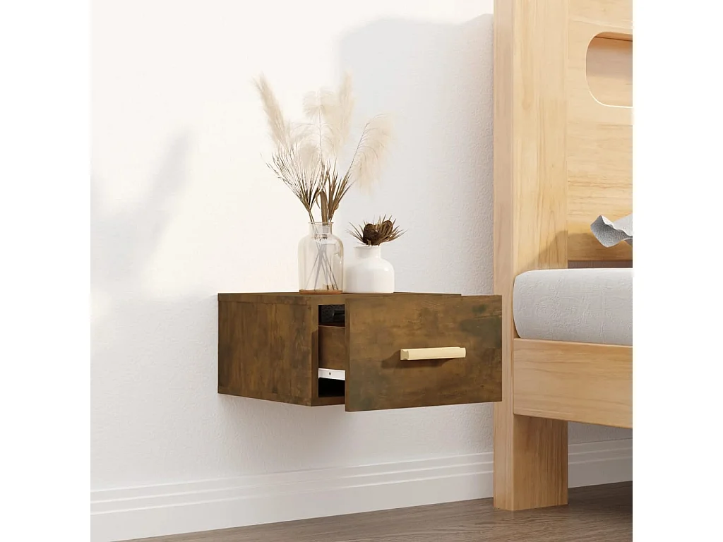Mesa de cabeceira de parede 35x35x20 cm cor carvalho fumado PT827783