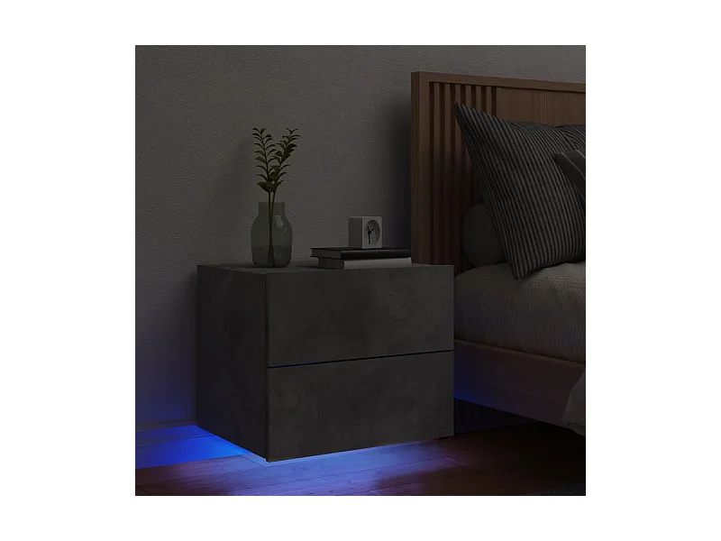 Table de chevet murale avec lumières LED gris béton KEFWE40626