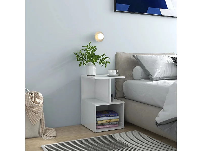 Table de chevet Blanc brillant 35x35x55 cm Aggloméré KEFWE24146