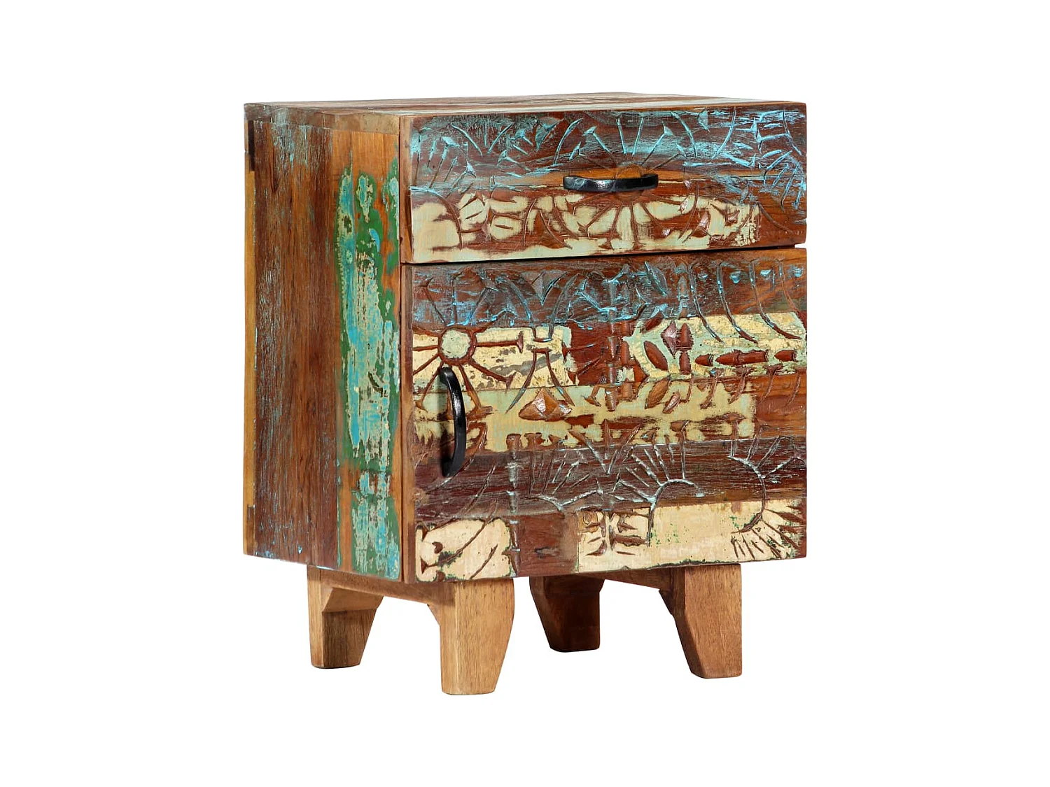 Table de chevet sculptée à la main 40x30x50cm Bois récupération KEFWE84405