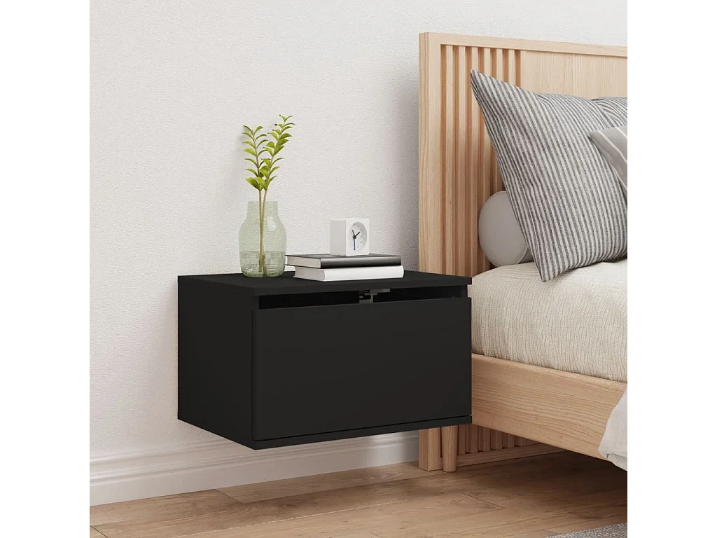 Table de chevet murale avec lumières LED noir KEFWE88005