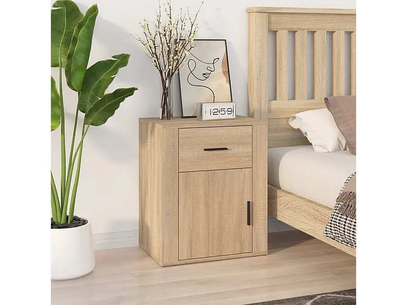 Nachtkastje 50x36x60 cm bewerkt hout sonoma eikenkleurig NL64187