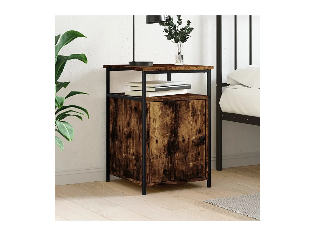 Table de chevet chêne fumé 40x42x60 cm bois d'ingénierie QPD64021