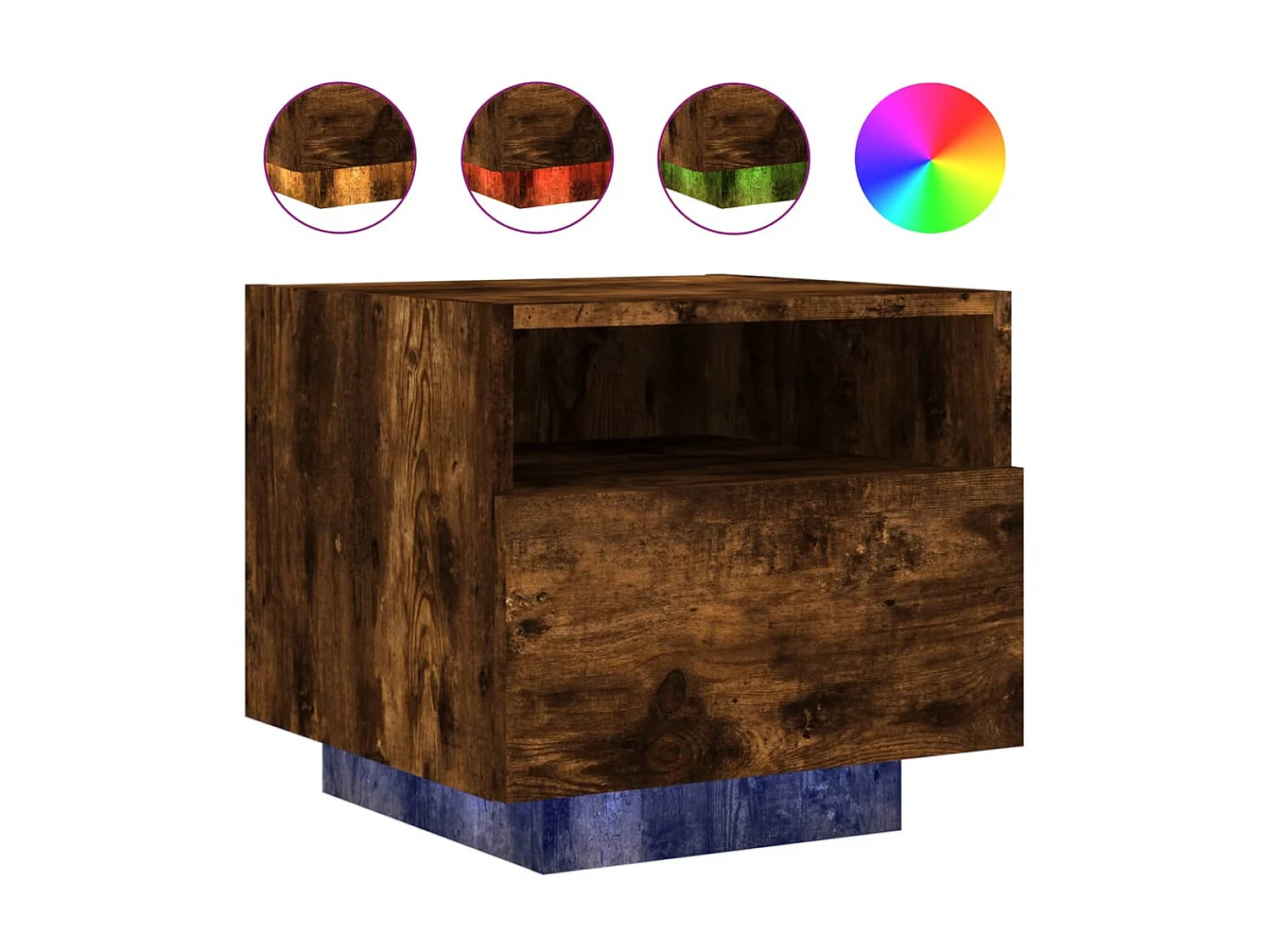 Mesita de noche con luces LED roble ahumado 40x39x37 cm ES67893