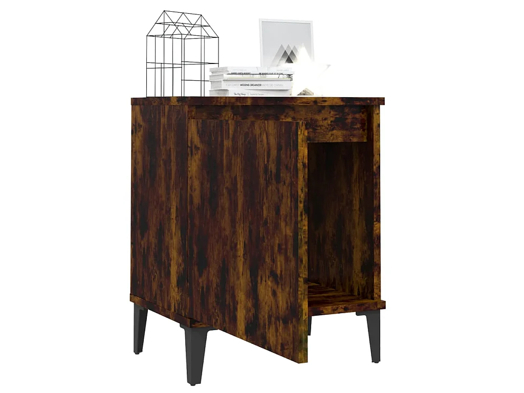 Table de chevet avec pieds en métal Chêne fumé 40x30x50 cm KEFWE73809