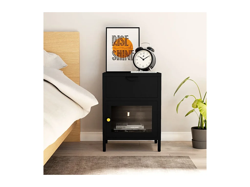 Table de chevet Noir 40x30x54,5 cm Acier et verre KEFWE28805