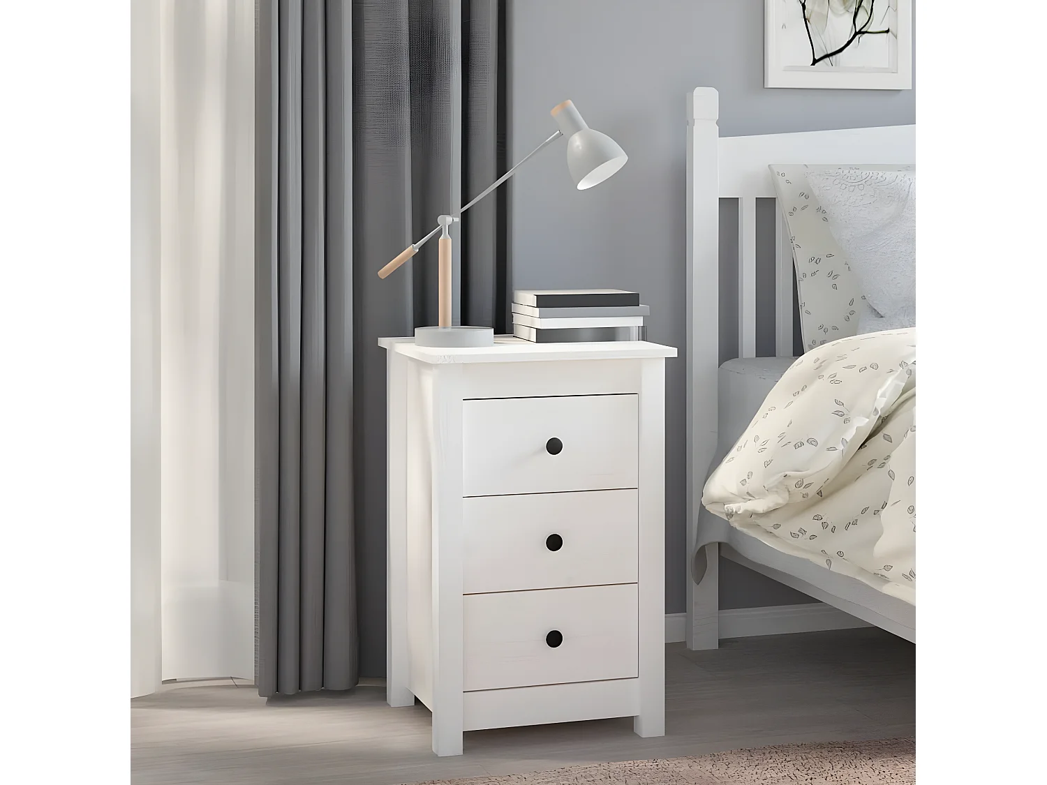 Table de chevet Blanc 40x35x61,5 cm Bois de pin massif KEFWE38266