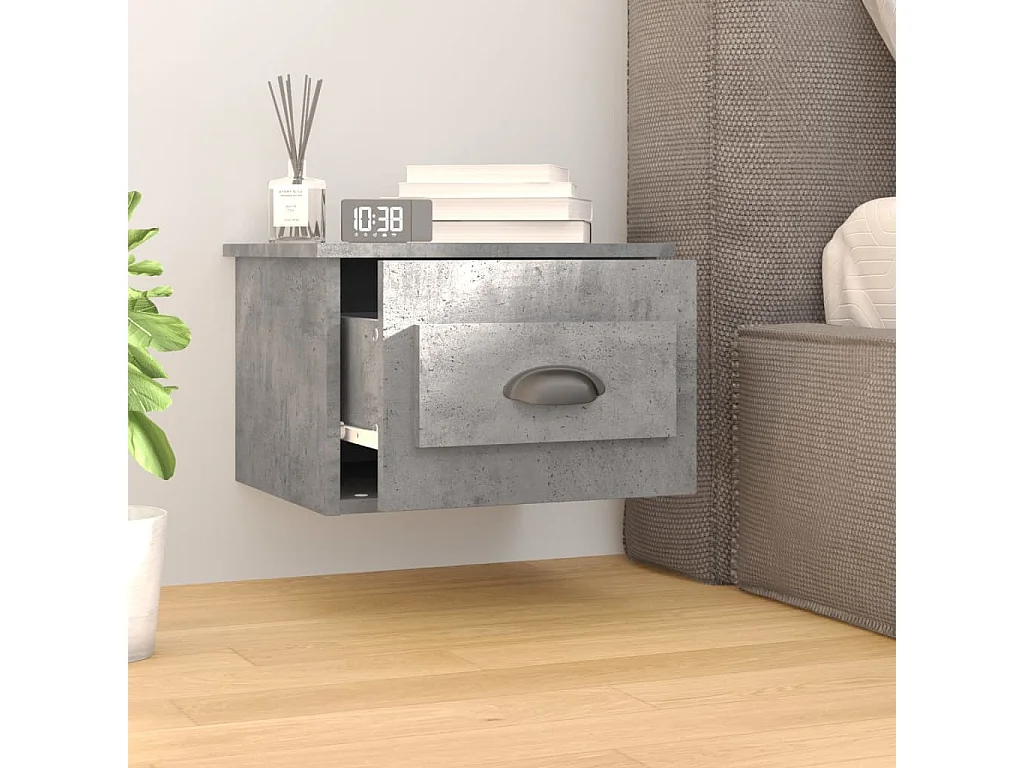 Table de chevet murale gris béton 50x36x40 cm KEFWE68999