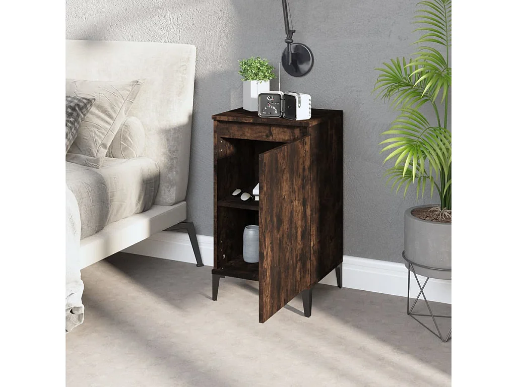 Table de chevet chêne fumé 40x35x70 cm bois d'ingénierie KEFWE50177