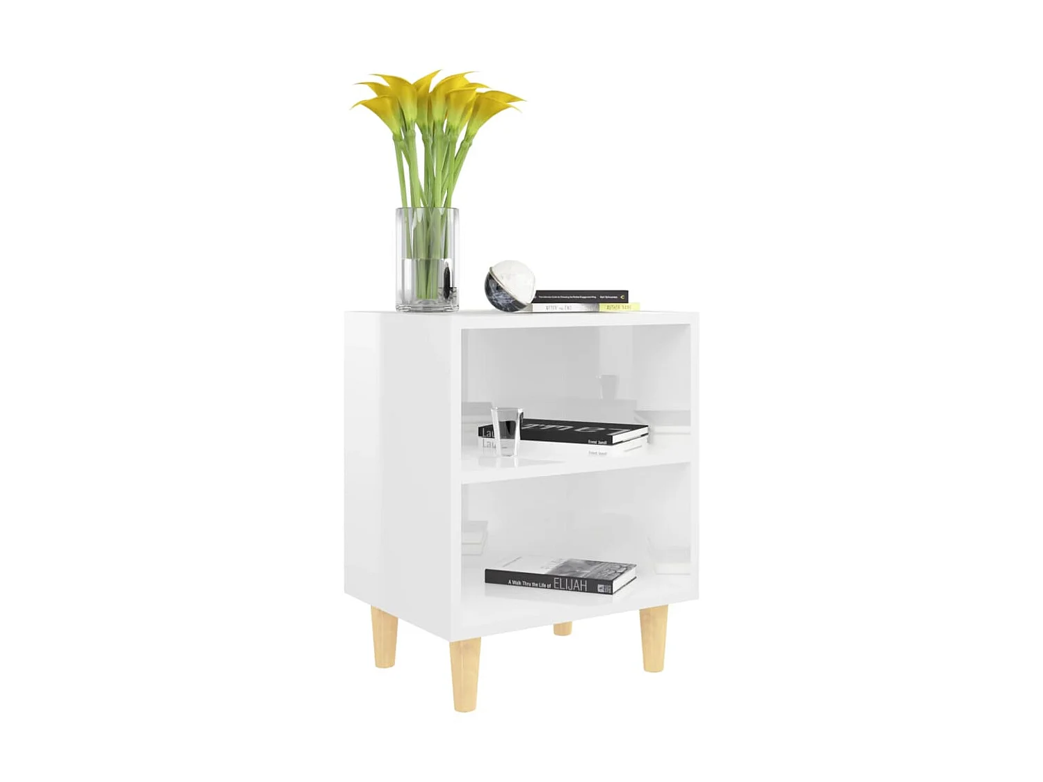Table de chevet avec pieds en bois Blanc brillant 40x30x50 cm KEFWE29125