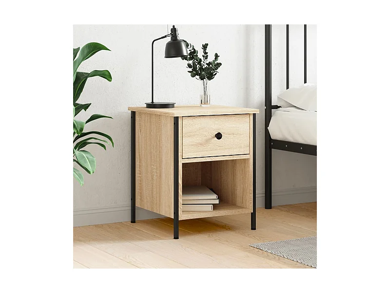 Mesita de noche madera de ingeniería roble Sonoma 40x42x50 cm ES17114