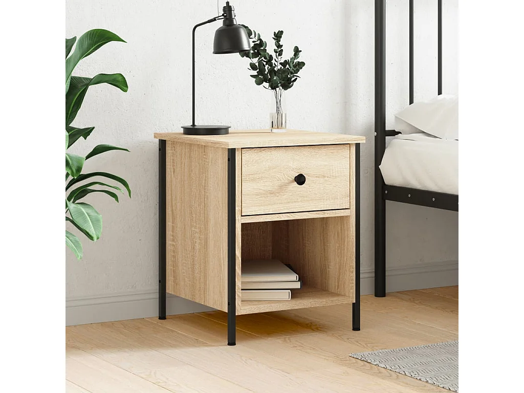 Mesita de noche madera de ingeniería roble Sonoma 40x42x50 cm ES17114