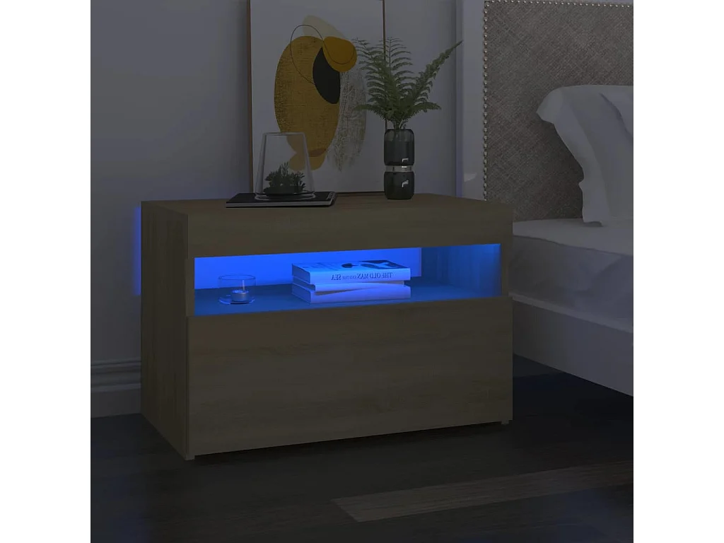 Table de chevet avec lumières LED chêne sonoma 60x35x40 cm KEFWE25012