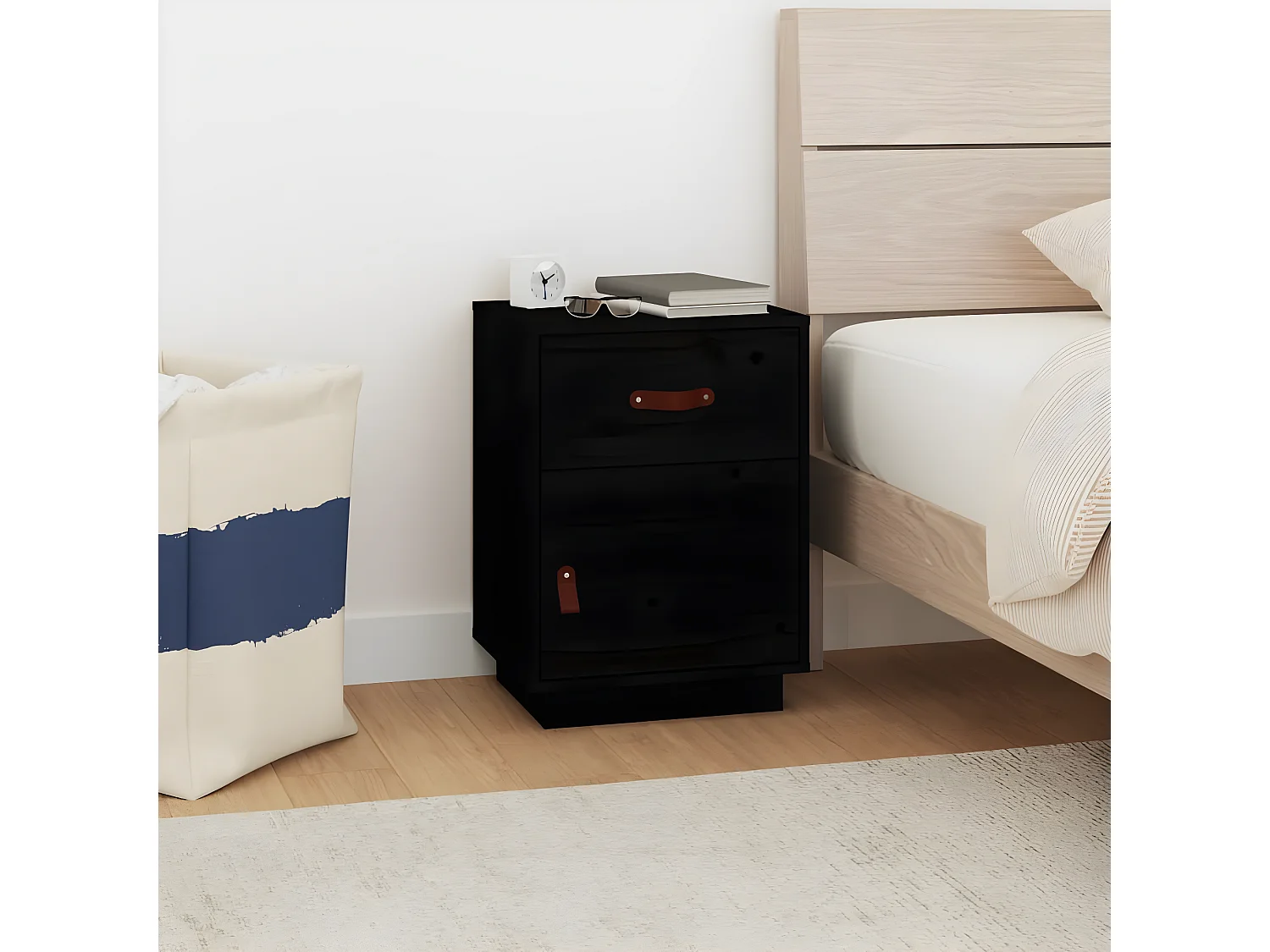 Table de chevet Noir 40x34x55 cm Bois de pin solide KEFWE67182