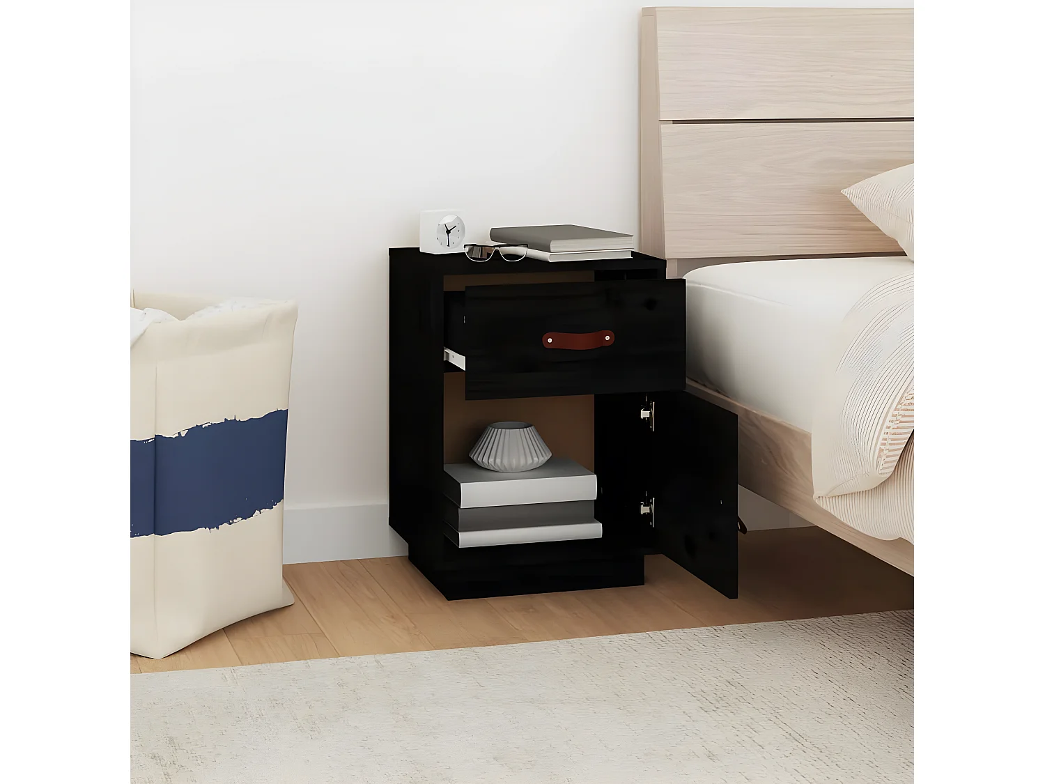 Table de chevet Noir 40x34x55 cm Bois de pin solide KEFWE67182