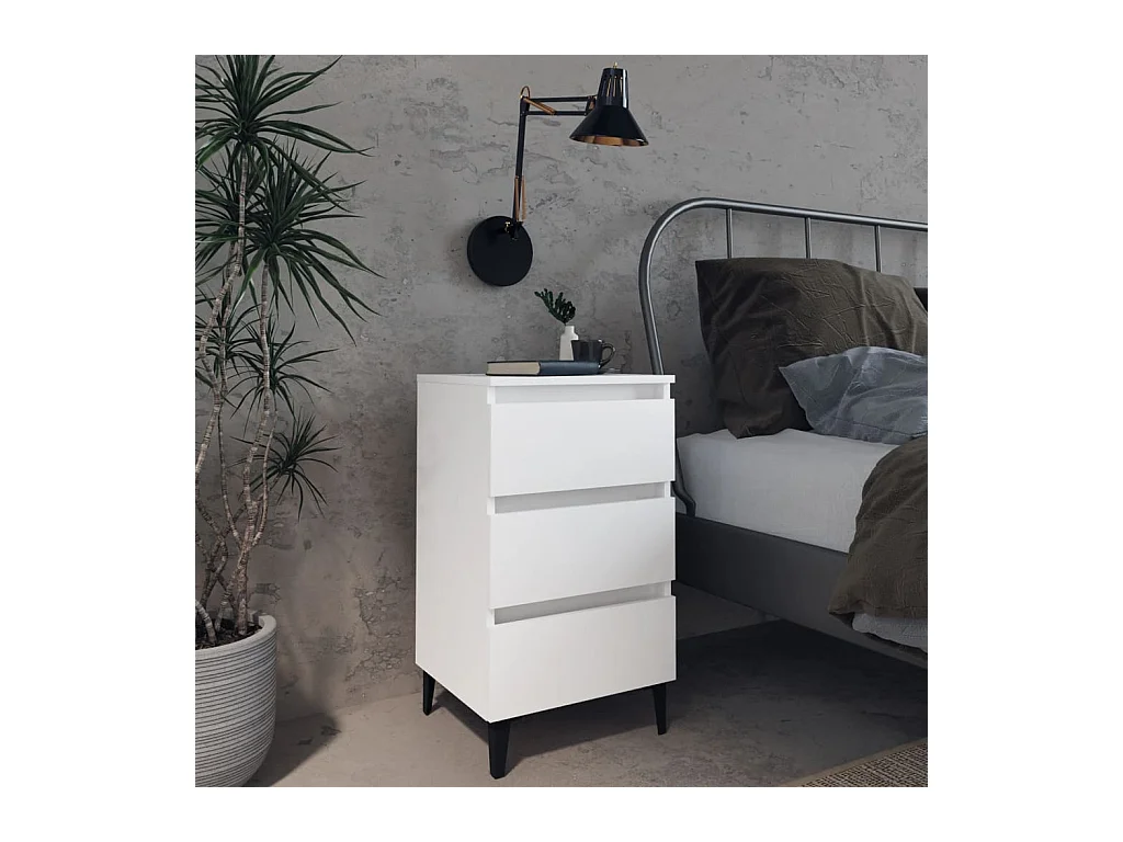 Table de chevet avec pieds en métal Blanc 40x35x69 cm KEFWE23501