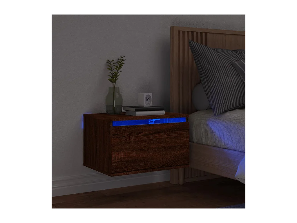 Table de chevet murale avec lumières LED chêne marron KEFWE84356