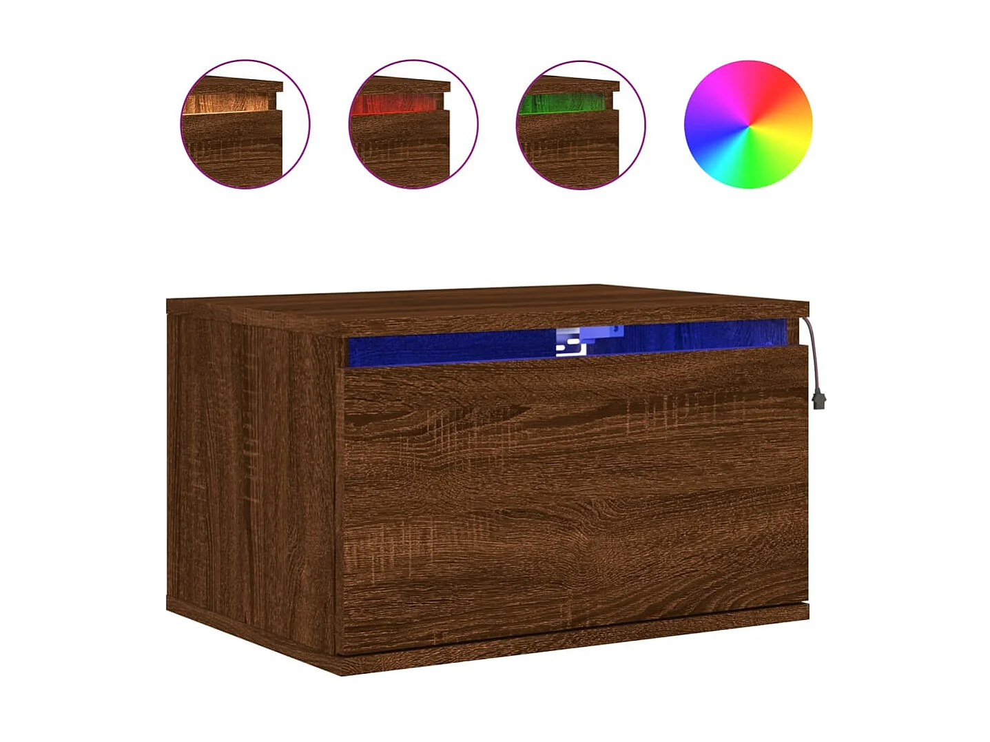 Nachtkastje met LED's wandgemonteerd bruin eikenkleur NL80564