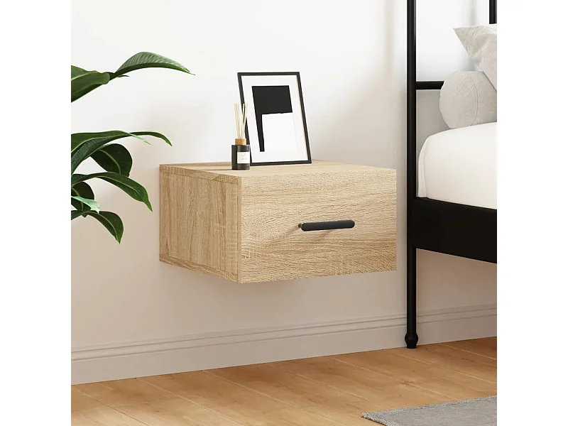 Mesita de noche de pared color roble Sonoma 35x35x20 cm ES73683