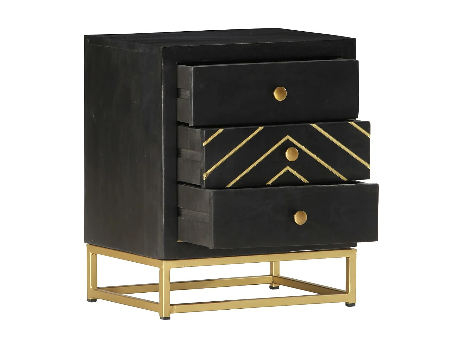 Table de chevet Noir et doré 40x30x50cm Bois de manguier massif KEFWE10697