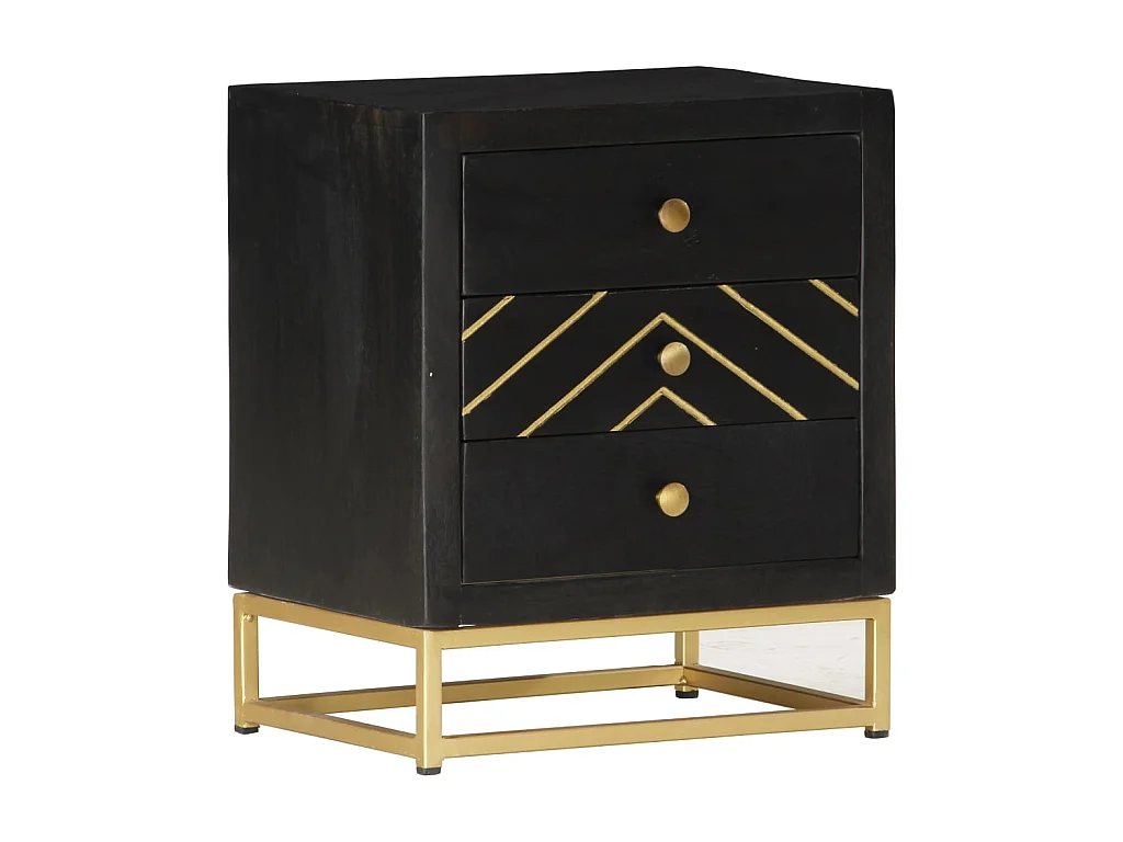 Table de chevet Noir et doré 40x30x50cm Bois de manguier massif KEFWE10697