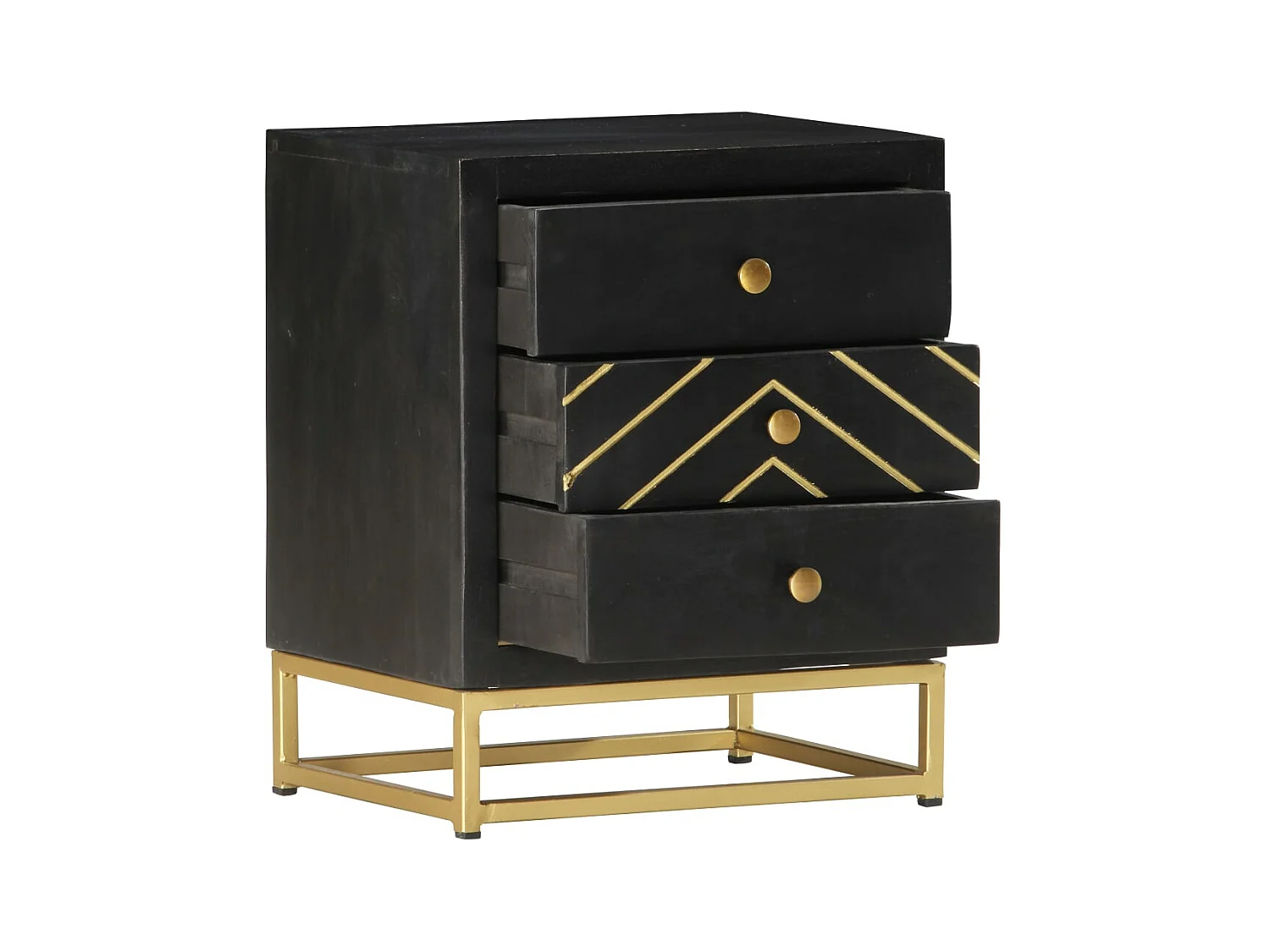 Mesa de cabeceira 40x30x50 cm mangueira maciça preto e dourado PT12002