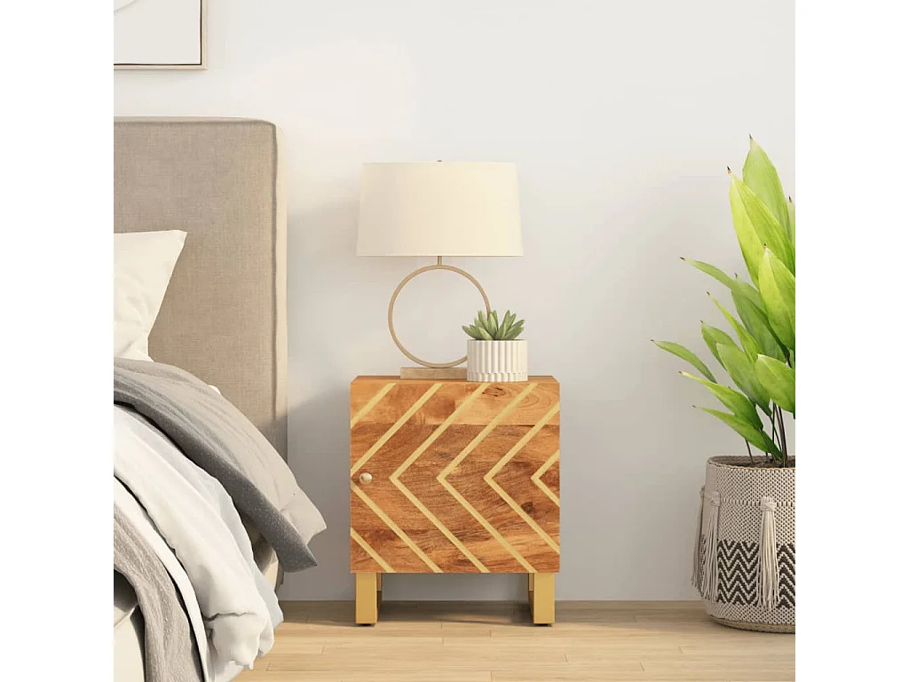 Table de chevet marron et noir bois de manguier solide QPD23648