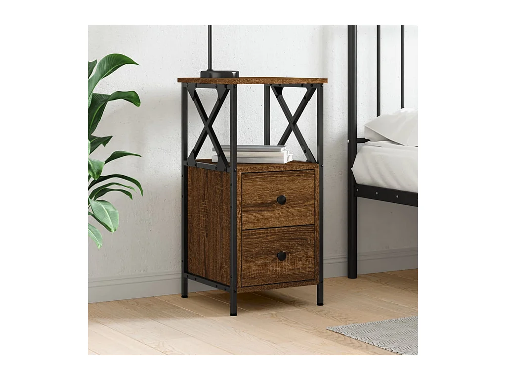 Table de chevet chêne marron 34x35,5x70 cm bois d'ingénierie QPD86439