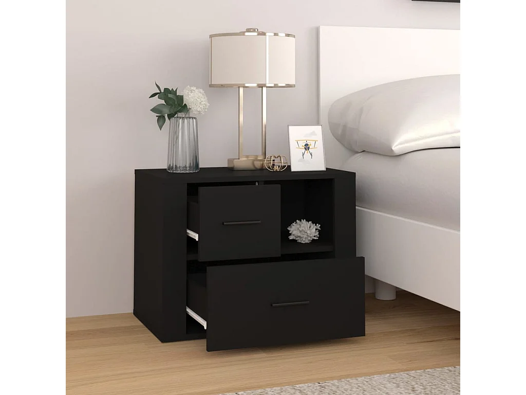 Nachtkastje 60x36x45 cm bewerkt hout zwart NL46516