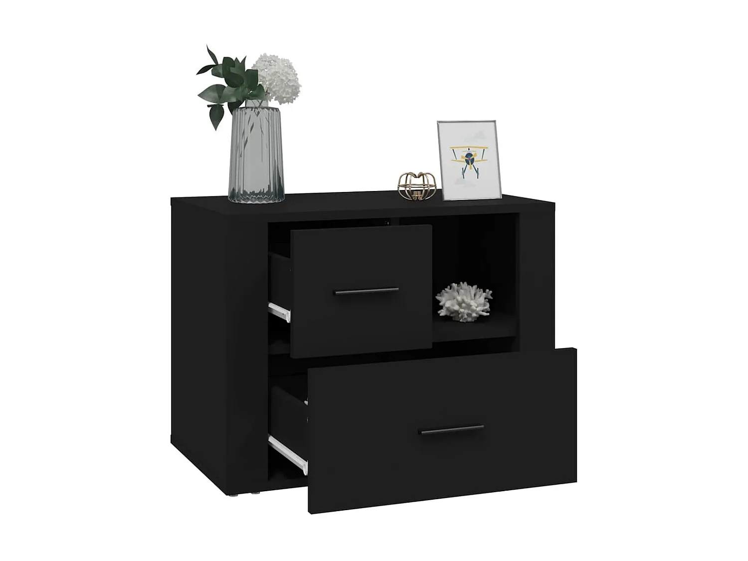 Nachtkastje 60x36x45 cm bewerkt hout zwart NL46516