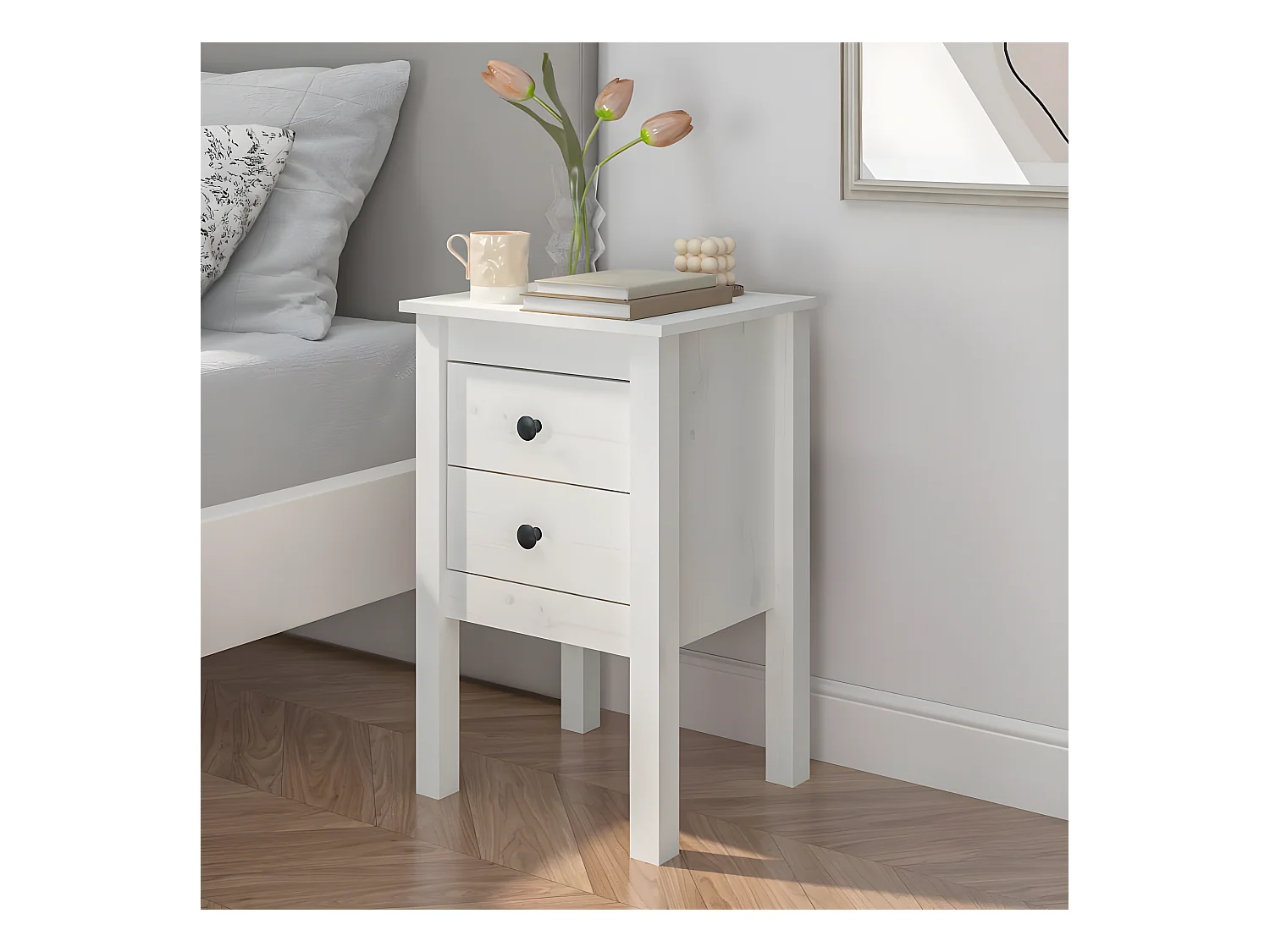 Table de chevet Blanc 40x35x61,5 cm Bois de pin massif KEFWE73429