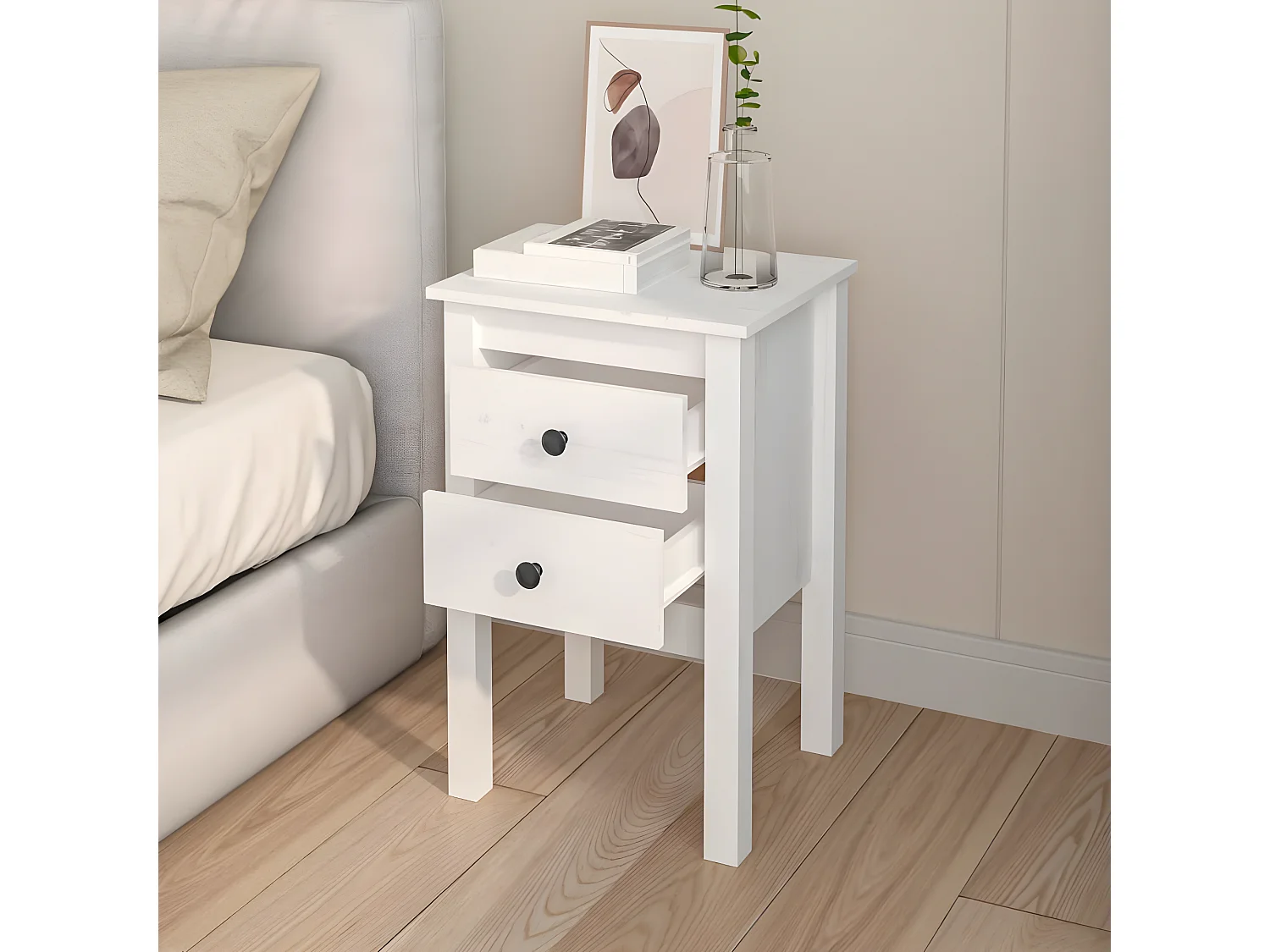 Mesa de cabeceira 40x35x61,5 cm madeira de pinho maciça branco PT54909