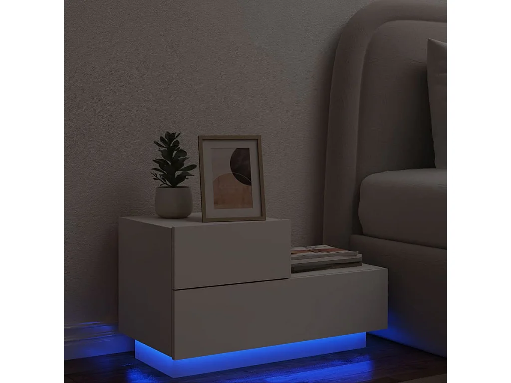 Table de chevet avec lumières LED blanc 70x36x40,5 cm KEFWE76064