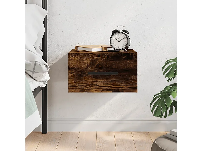 Table de chevet murale chêne fumé 35x35x20 cm QPD95172