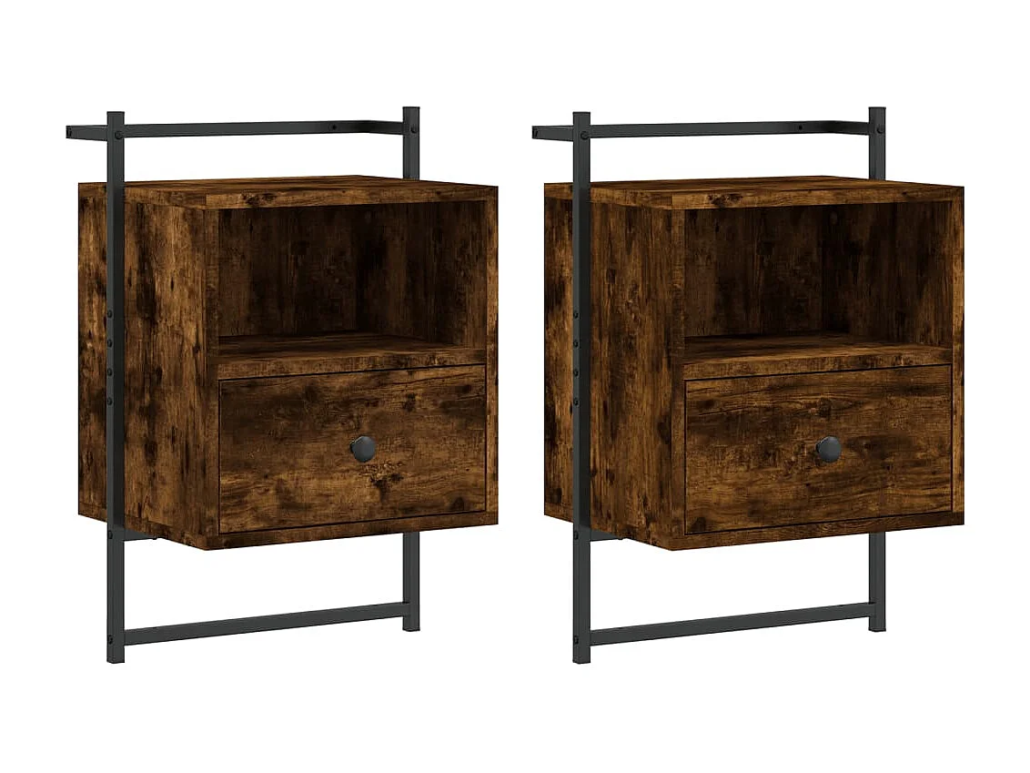 lot de 2 Tables de chevet murales chêne fumé 40x30x61 cm QPD40807