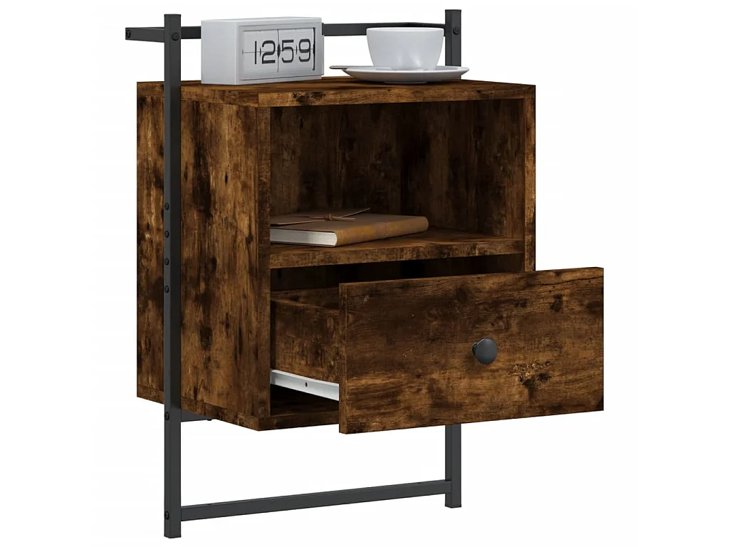 lot de 2 Tables de chevet murales chêne fumé 40x30x61 cm QPD40807