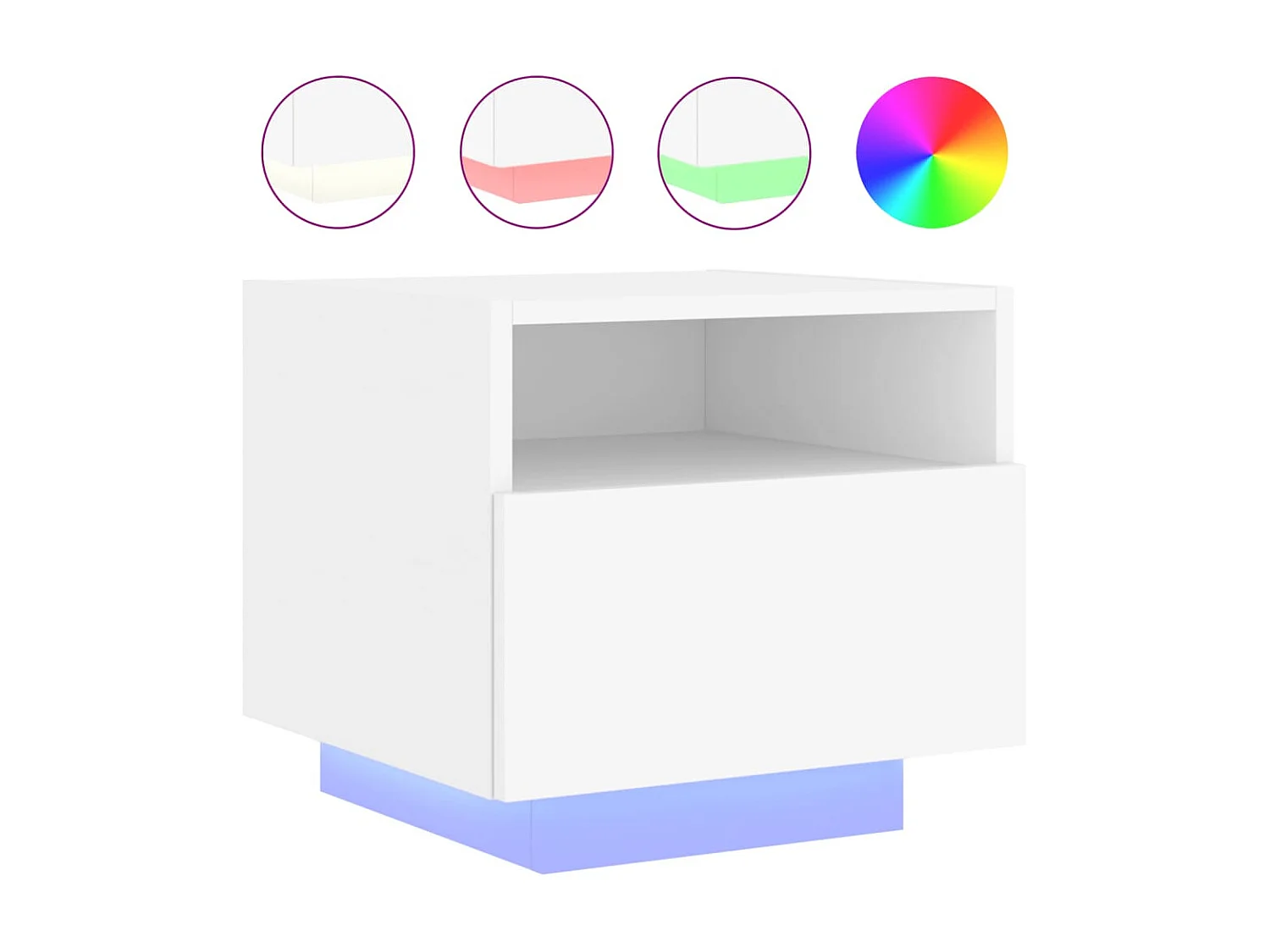 Mesa de cabeceira com luzes LED 40x39x37 cm branco PT91237