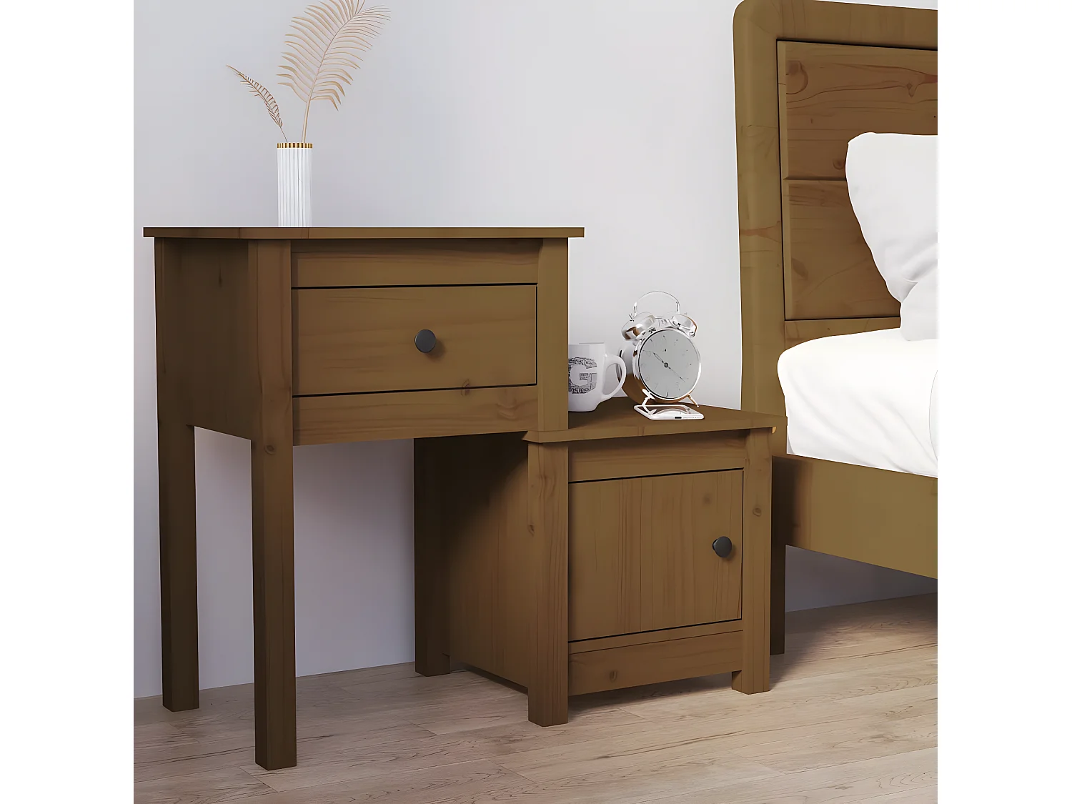 Mesita de noche madera maciza pino marrón miel 79,5x38x65,5 cm ES32693