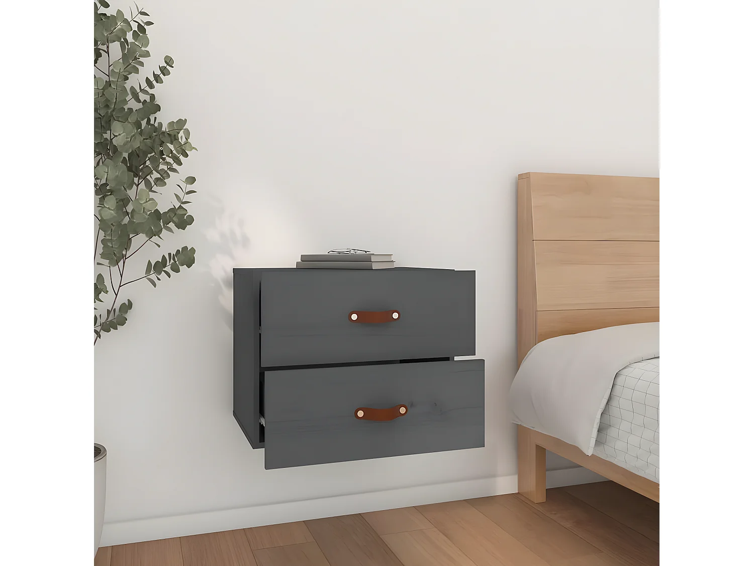 Table de chevet murale Gris 50x36x40 cm KEFWE88513