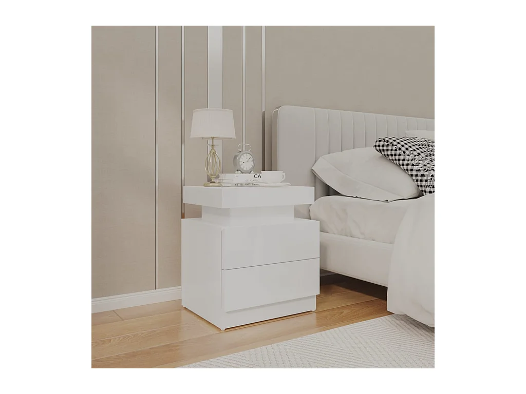 Table de chevet Blanc brillant 45x35x52 cm Aggloméré KEFWE42124