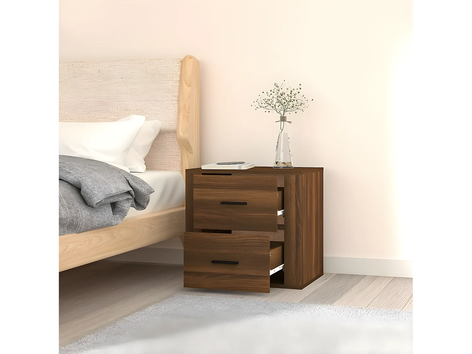 Mesita de noche de pared roble marrón 50x36x47 cm ES56027